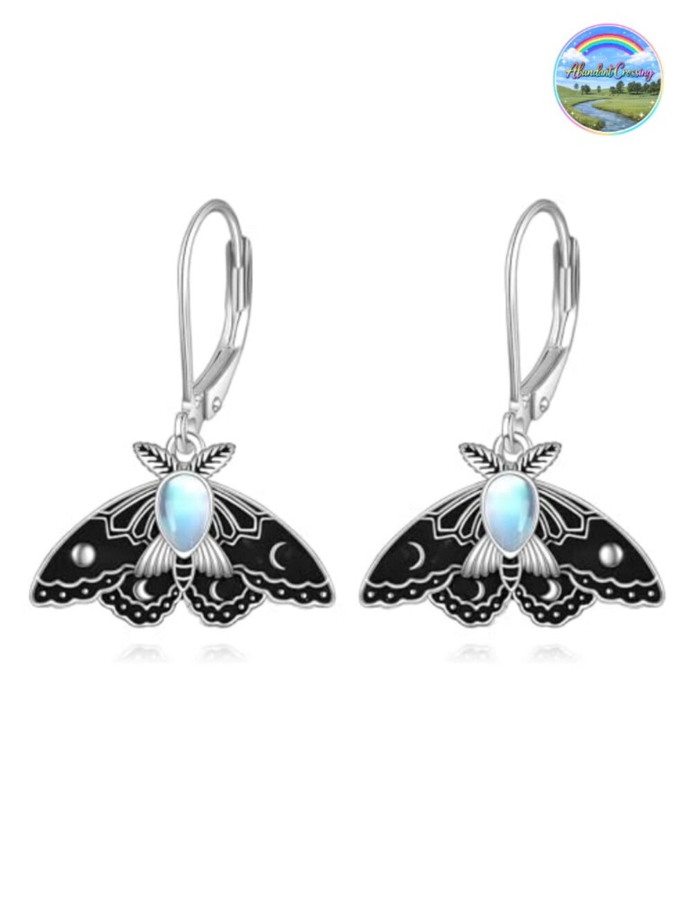 925 Sterling Silver Moth Dangle Drop Earrings with Moonstone